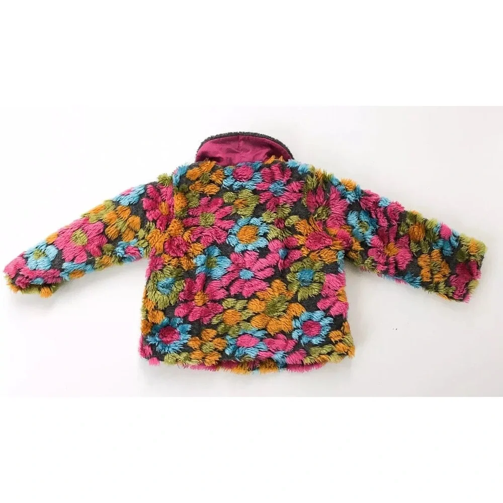 HANNA ANDERSSON 90‎ Floral Fuzzy STUNNING coat PLUSH 3t Girls Jacket
